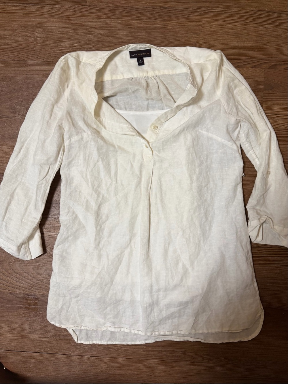 Dana Buchman Cream Linen-Blend Button Front Shirt